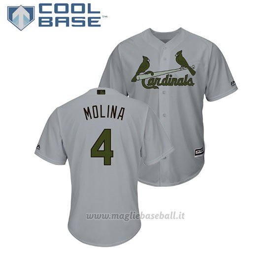 Maglia Baseball Uomo St. Louis Cardinals Yadier Molina 2018 Dia de los Caidos Cool Base Grigio